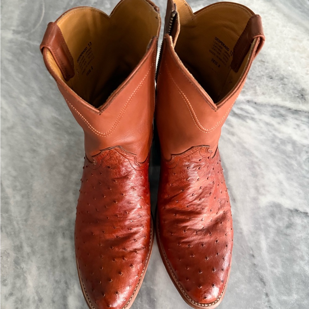 Freebird Men's Tan Ostrich Leather Western Boots-Size 13
